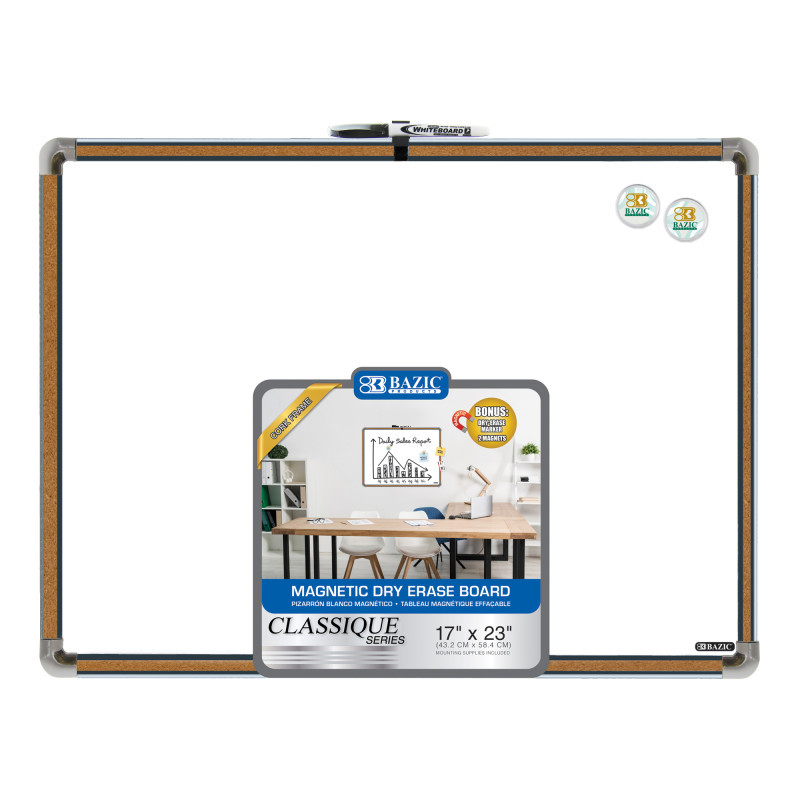 BAZIC PRODUCTS BAZIC Products® Cork Framed Magnetic Dry Erase Board with Marker & 2 Magnets, 17" x 23"