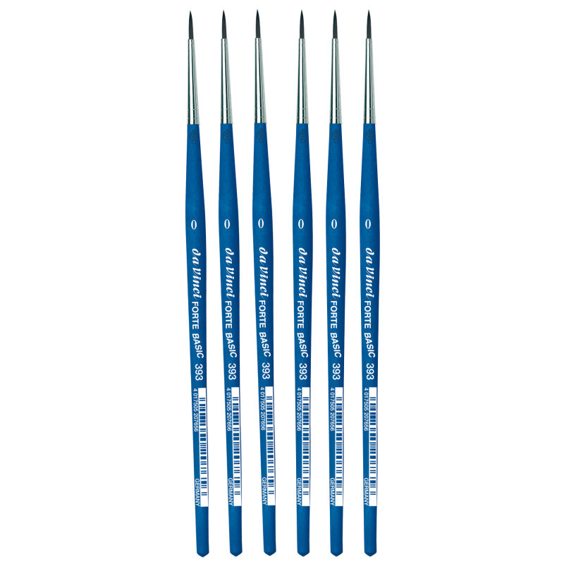 GREGORY DANIELS FINE ARTS INC da Vinci FORTE BASIC Student Brush, Synthetic, Acrylic, Round, Series 393, Size 0, Pack of 6