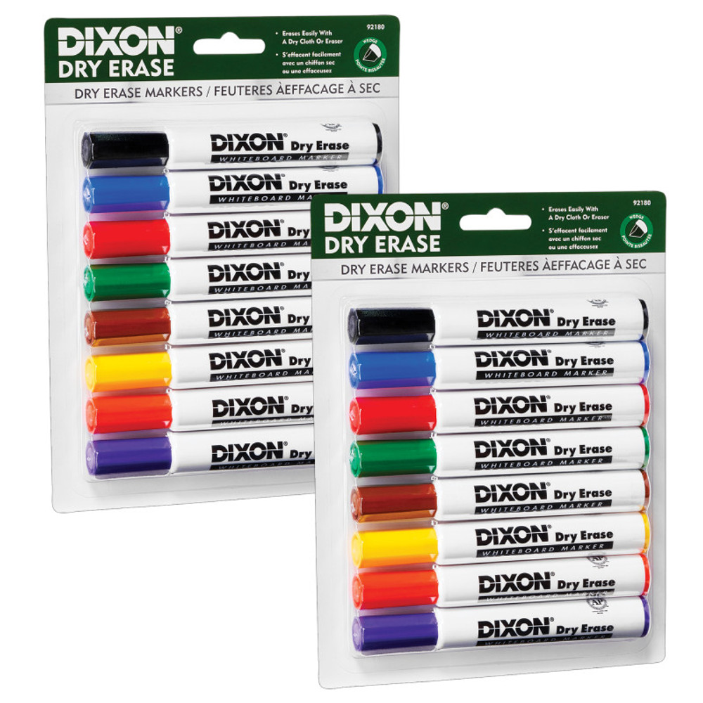 DIXON TICONDEROGA CO Dixon® Dry Erase Markers Wedge Tip, 8 Colors Per Set, 2 Sets