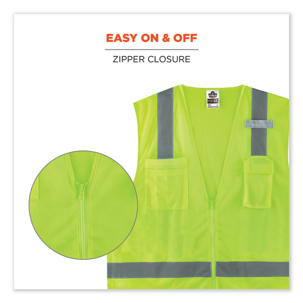 TENACIOUS HOLDINGS, INC. ergodyne® 24021 GloWear 8249Z Class 2 Economy Surveyors Zipper Vest, Polyester, X-Small, Lime