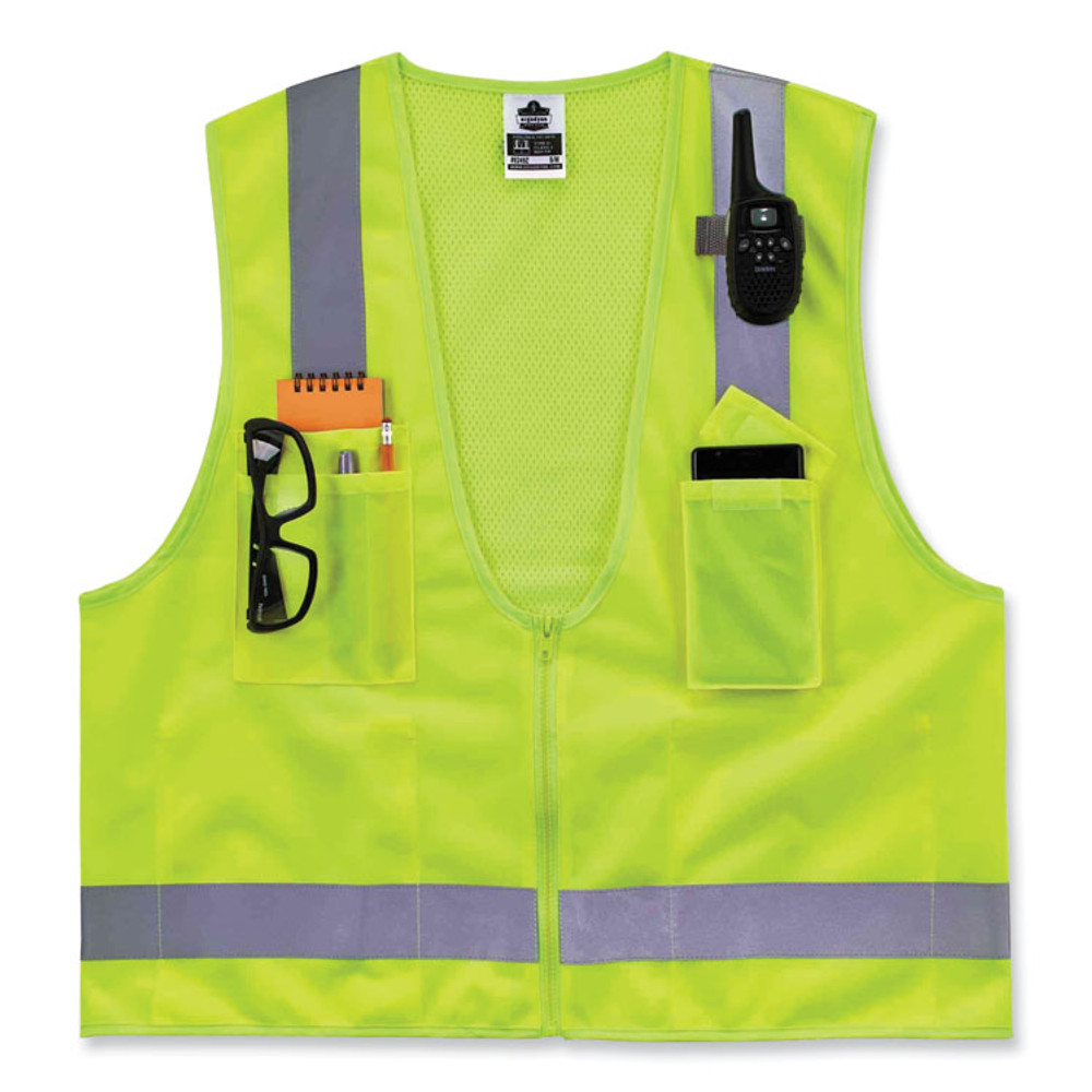 TENACIOUS HOLDINGS, INC. ergodyne® 24021 GloWear 8249Z Class 2 Economy Surveyors Zipper Vest, Polyester, X-Small, Lime