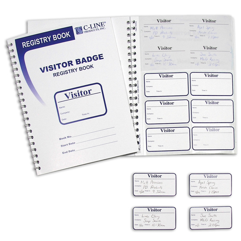 C-LINE PRODUCTS INC C-Line® Visitor Badges with Registry Log, 3-5/8" x 1-7/8" Badge Size, 150 Badges & Log Book