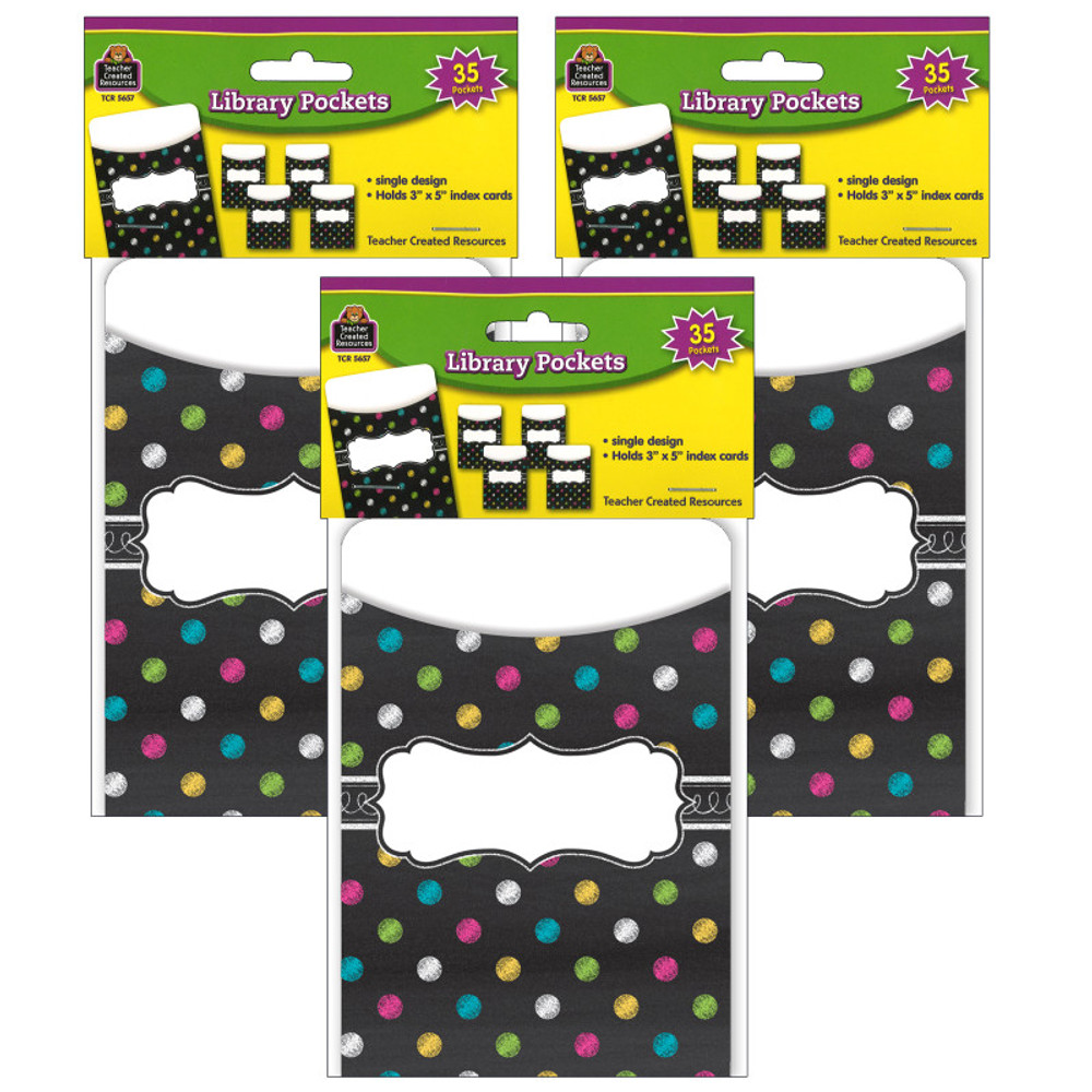TEACHER CREATED RESOURCES Teacher Created Resources® Chalkboard Brights Library Pockets, 35 Per Pack, 3 Packs