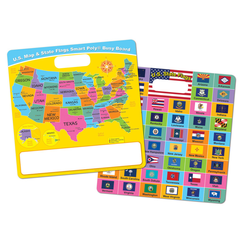 ASHLEY PRODUCTIONS Ashley Productions® Smart Poly® Educational Activity Busy Board, Dry Erase with Marker, 10-3/4" x 10-3/4", US Map/ State Flags ASHLEY PRODUCTIONS Ashley Productions® Smart Poly® Educational Activity Busy Board, Dry Erase with Marker, 10-3/4" x 10-3/4", US Map/ State Flags