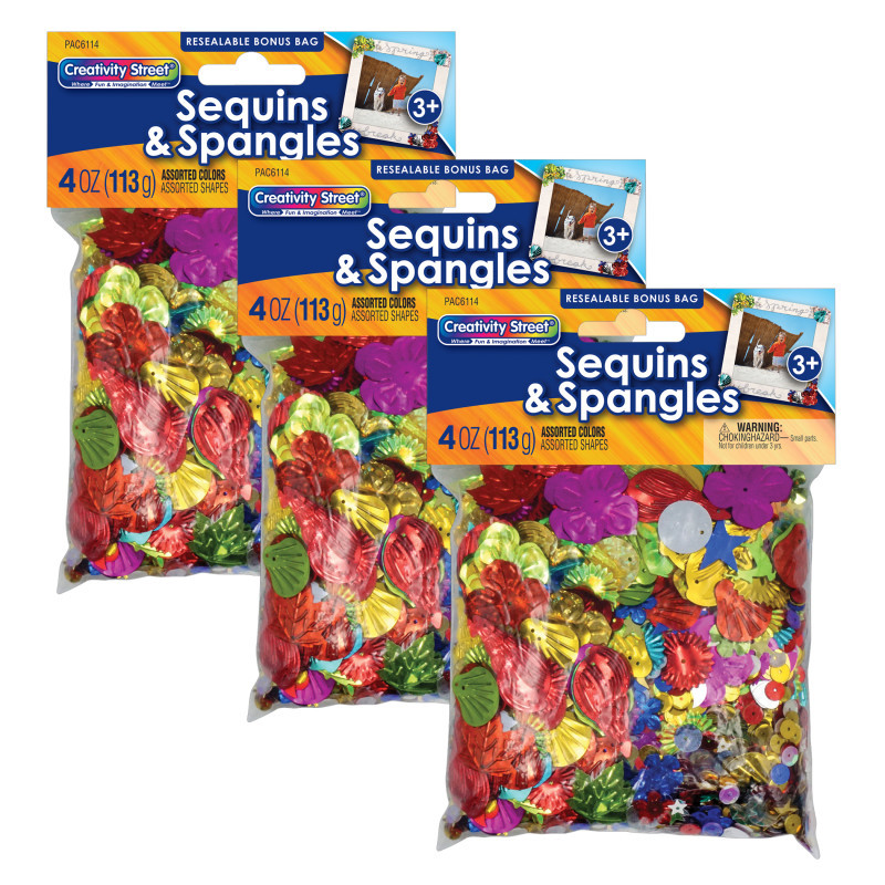 DIXON TICONDEROGA CO Creativity Street® Sequins & Spangles, Assorted Colors, Assorted Sizes, 4 oz. Per Pack, 3 Packs