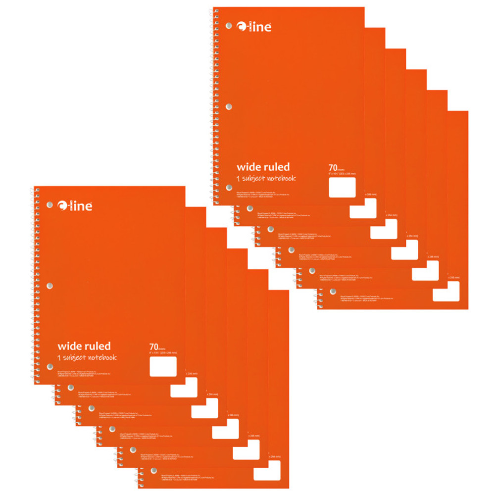 C-LINE PRODUCTS INC C-Line® 1-Subject Notebook, 70 Page, Wide Ruled, Orange, Pack of 12