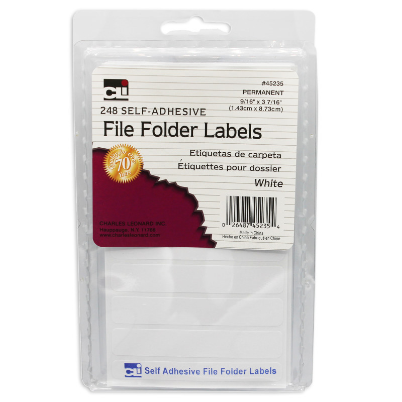 ADVANTUS Charles Leonard File Folder Labels, Self-Adhesive, 0.56 x 3.43 Inches, White, 248-Count