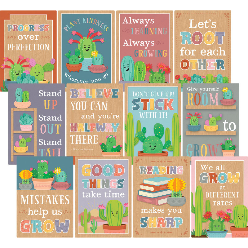 TEACHER CREATED RESOURCES Teacher Created Resources® Happy Cactus Crew Positive Sayings Small Poster Pack, 11" x 15-3/4", Pack of 12