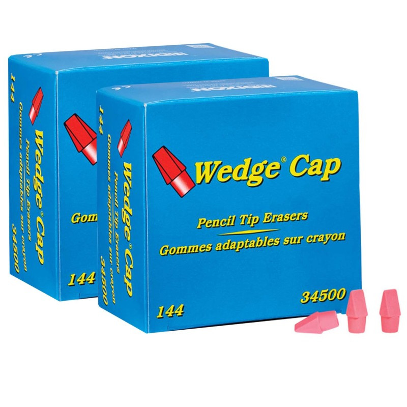 DIXON TICONDEROGA CO Dixon® Wedge Pencil Cap Erasers, Pink, 144 Per Pack, 2 Packs