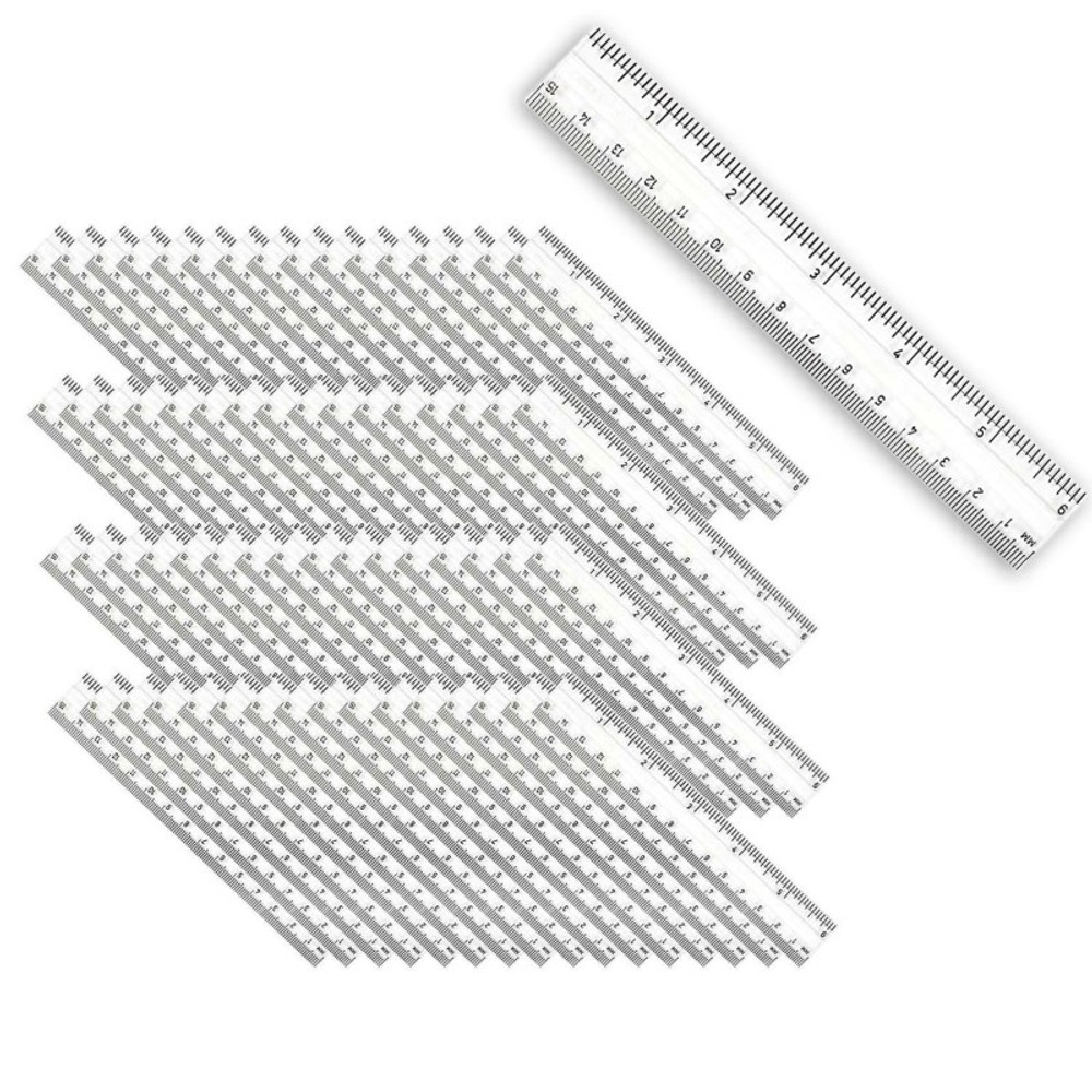 ADVANTUS Charles Leonard Plastic Ruler, 6", Inches/Metric, Clear, Pack of 48