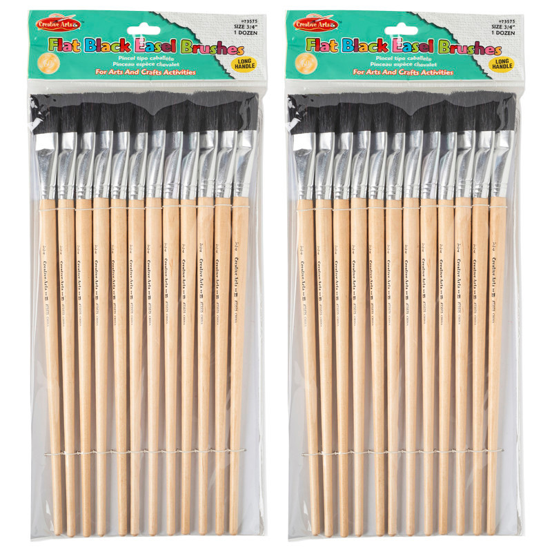 ADVANTUS Charles Leonard Creative Arts Flat Easel Brushes, 3/4" Bristle, Black, 12 Per Pack, 2 Packs