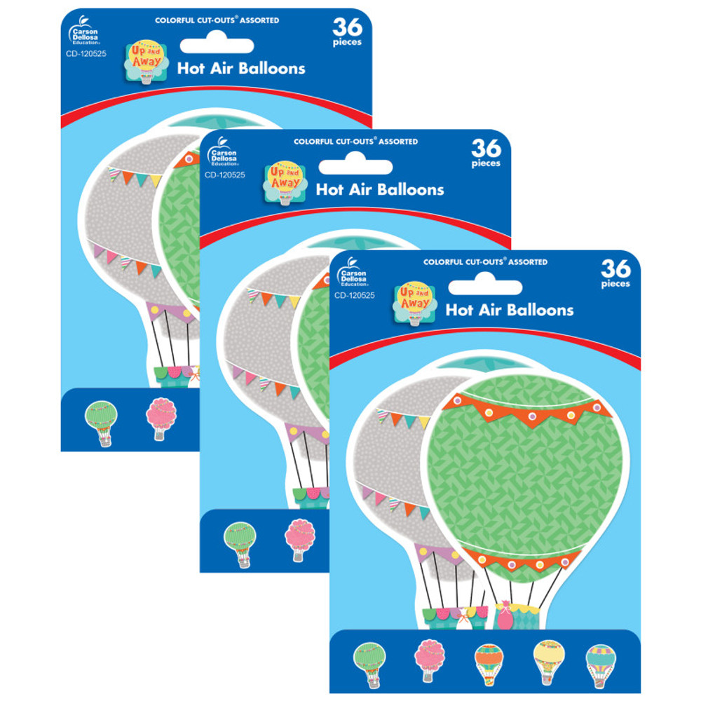 CARSON DELLOSA EDUCATION Carson Dellosa Education Up and Away Hot Air Balloons Cut-Outs, 36 Per Pack, 3 Packs