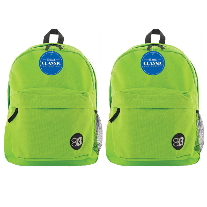 BAZIC PRODUCTS BAZIC Products® Classic Backpack 17" Lime Green, Pack of 2