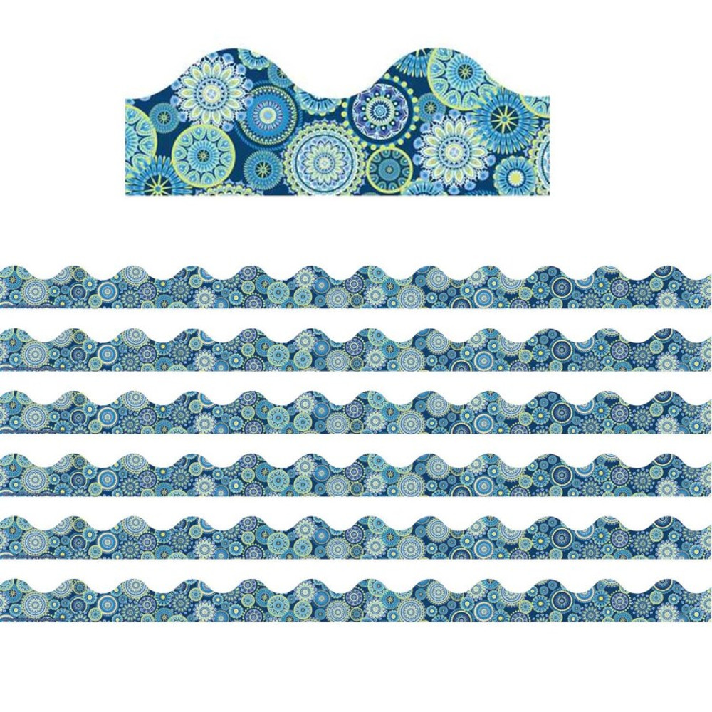 EUREKA Eureka® Blue Harmony Mandala Scalloped Deco Trim®, 37 Feet Per Pack, 6 Packs