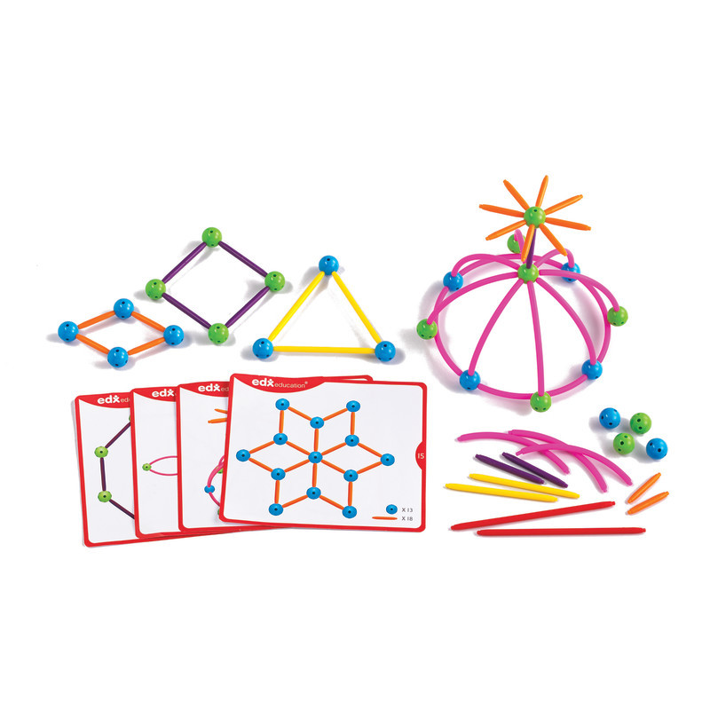 LEARNING ADVANTAGE edxeducation® Skeletal Starter Geo Set - 144 Multicolored Pieces - 20 Double-Sided Activity Cards