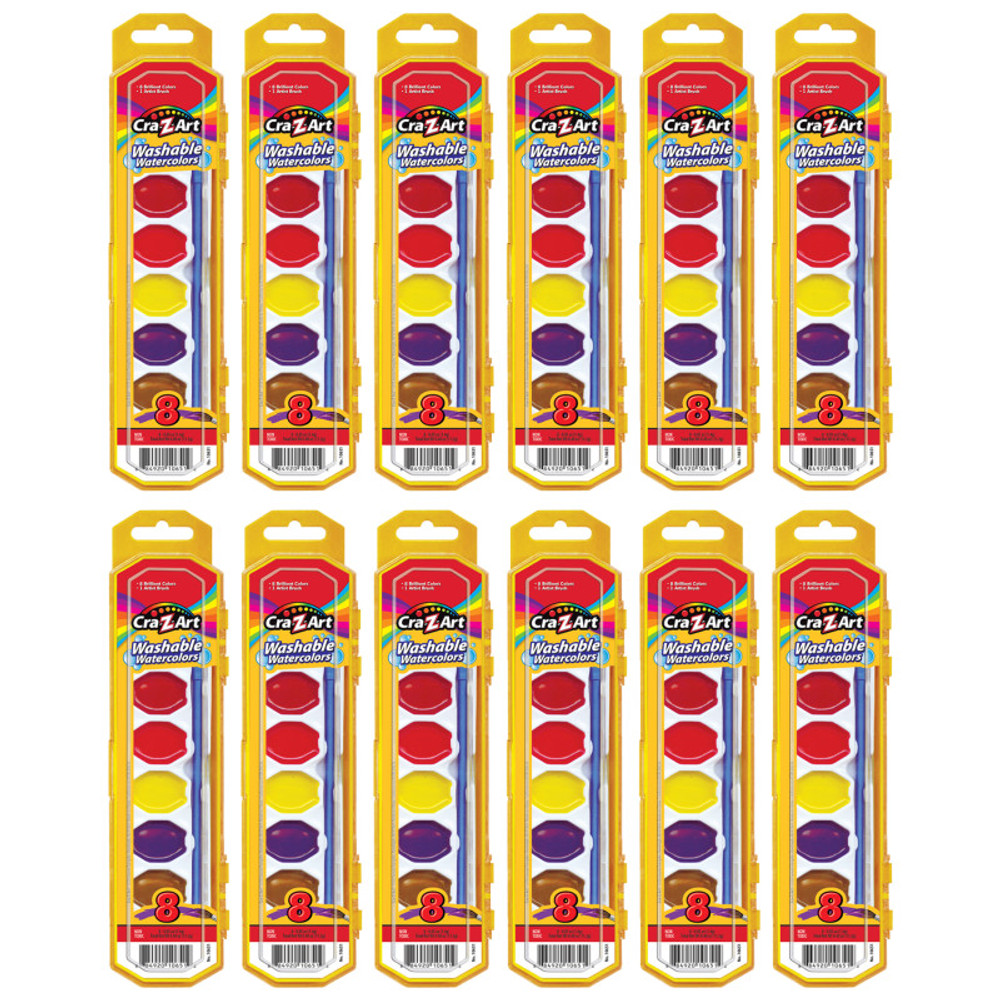 LAROSE INDUSTRIES LLC - CRA-Z-ART Cra-Z-Art® Washable Watercolors with Brush, Peggable Tray, 8 Colors Per Set, 12 Sets LAROSE INDUSTRIES LLC - CRA-Z-ART Cra-Z-Art® Washable Watercolors with Brush, Peggable Tray, 8 Colors Per Set, 12 Sets