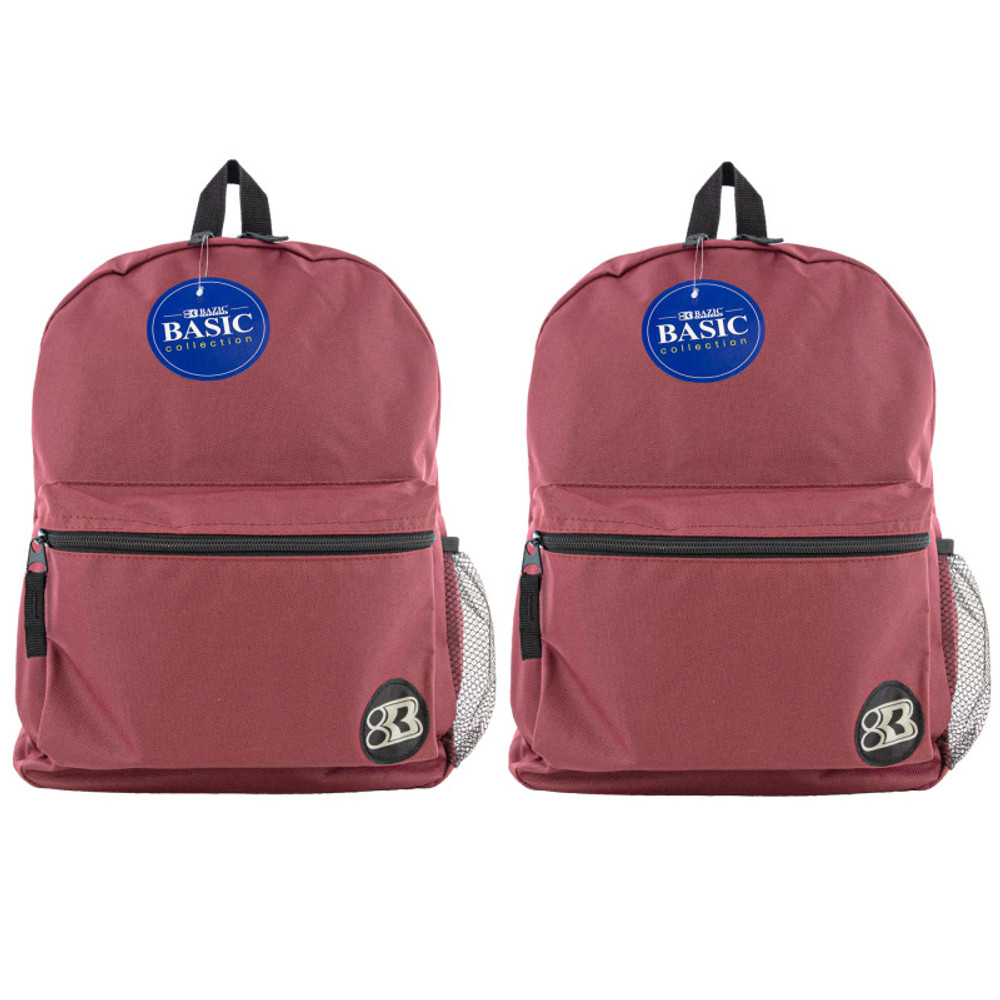 BAZIC PRODUCTS BAZIC Products® Basic Backpack 16" Burgundy, Pack of 2