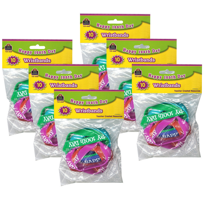 TEACHER CREATED RESOURCES Teacher Created Resources® Happy 100th Day Wristband Pack, 10 Per Pack, 6 Packs
