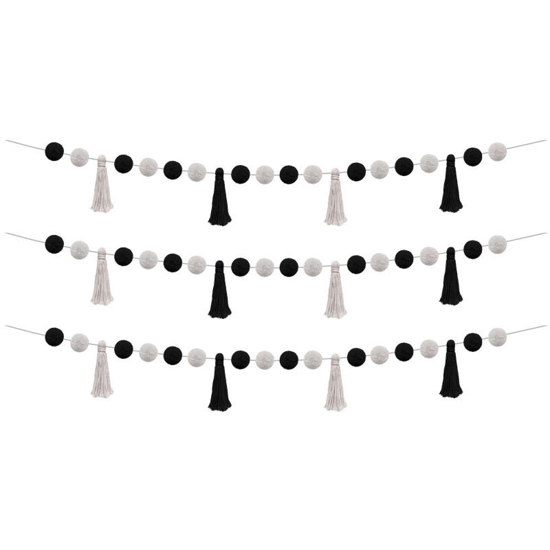 TEACHER CREATED RESOURCES Teacher Created Resources® Black and White Pom-Poms and Tassels Garland, Pack of 3