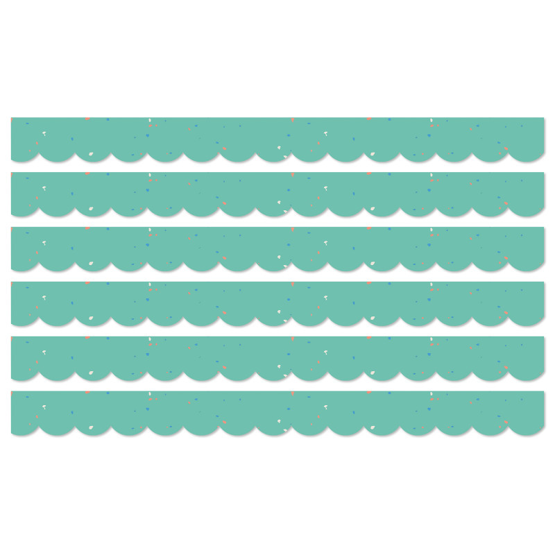 CARSON DELLOSA EDUCATION Carson Dellosa Education We Belong Speckled Teal Scalloped Borders Per Pack, 39 Feet Per Pack, 6 Packs