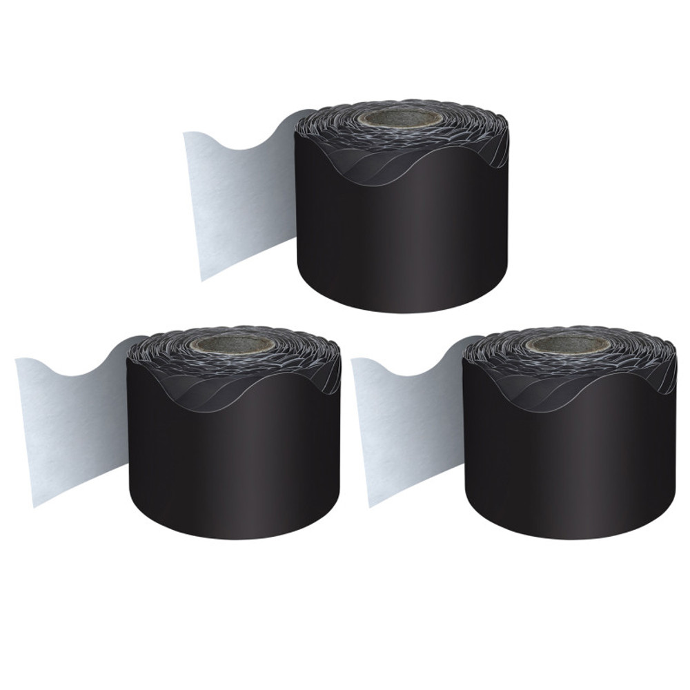 CARSON DELLOSA EDUCATION Carson Dellosa Education Black Rolled Scalloped Border, 2-1/4 Inch x 65 Feet Per Roll, Pack of 3