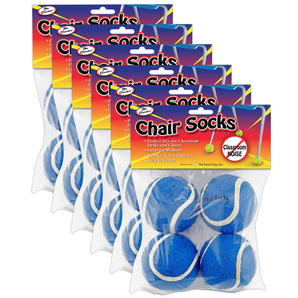 THE PENCIL GRIP The Pencil Grip™ Chair Socks, Blue, 4 Per Pack, 6 Packs