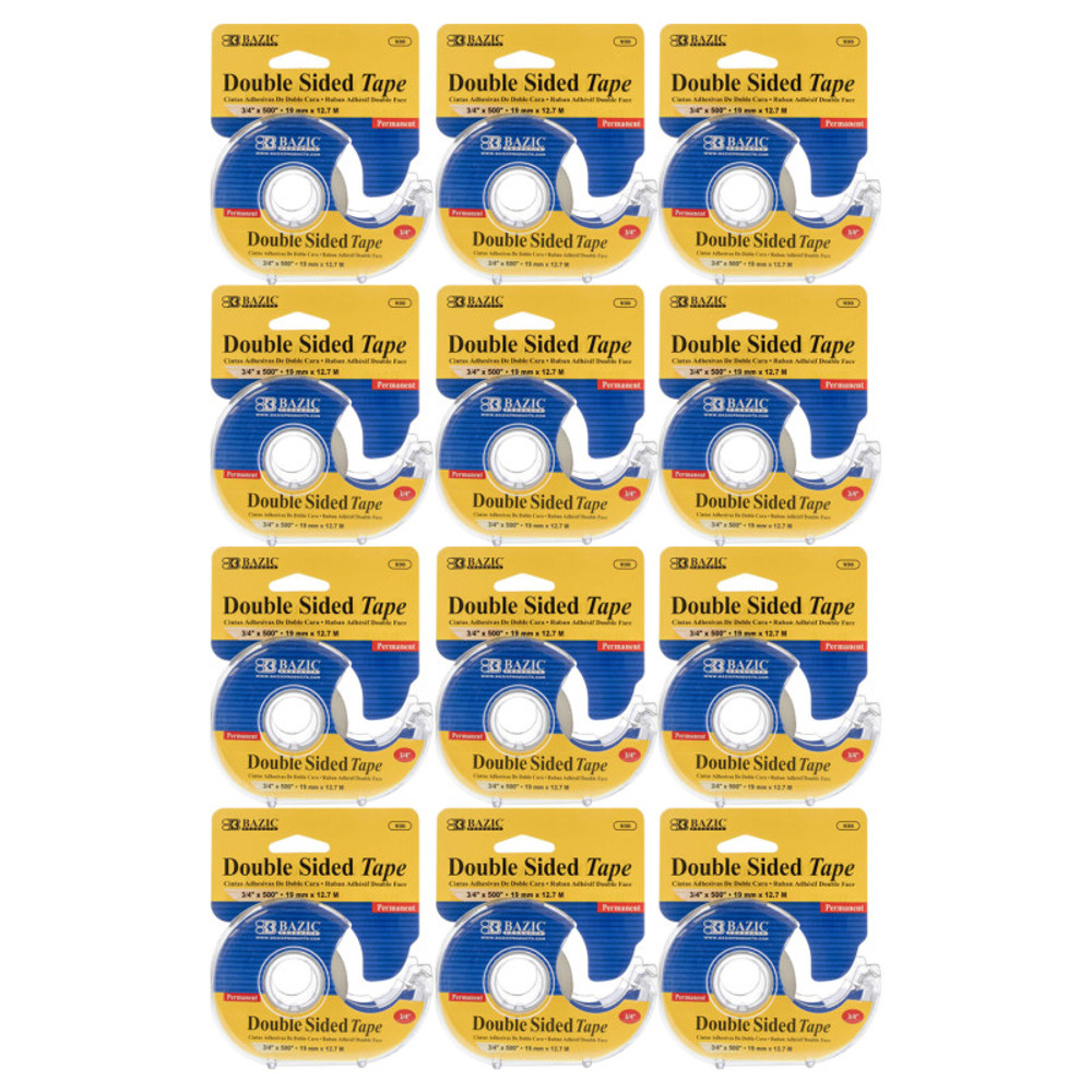 BAZIC PRODUCTS BAZIC Products® Double Sided Permanent Tape with Dispenser, 3/4" x 500", Pack of 12
