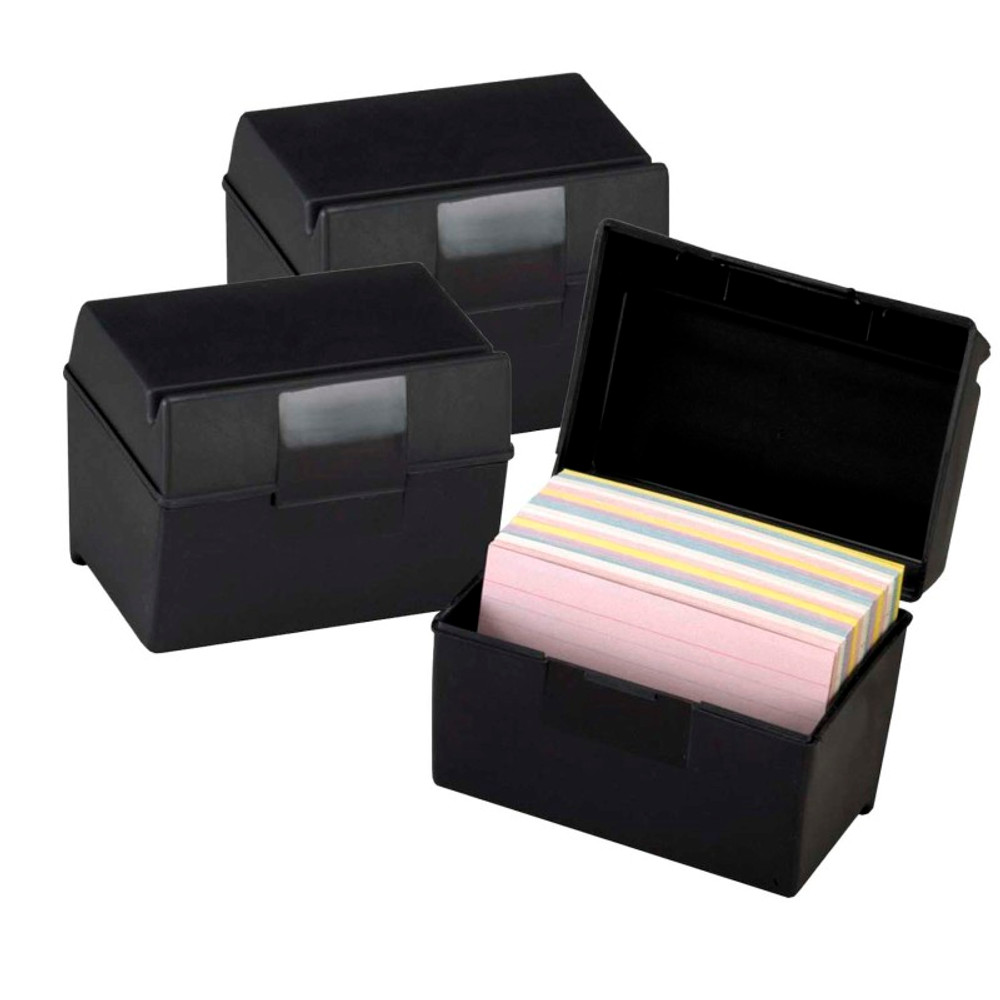 TOPS PRODUCTS Oxford® Plastic Index Boxes, 4 x 6, 400 Card Capacity, Black, Pack of 3