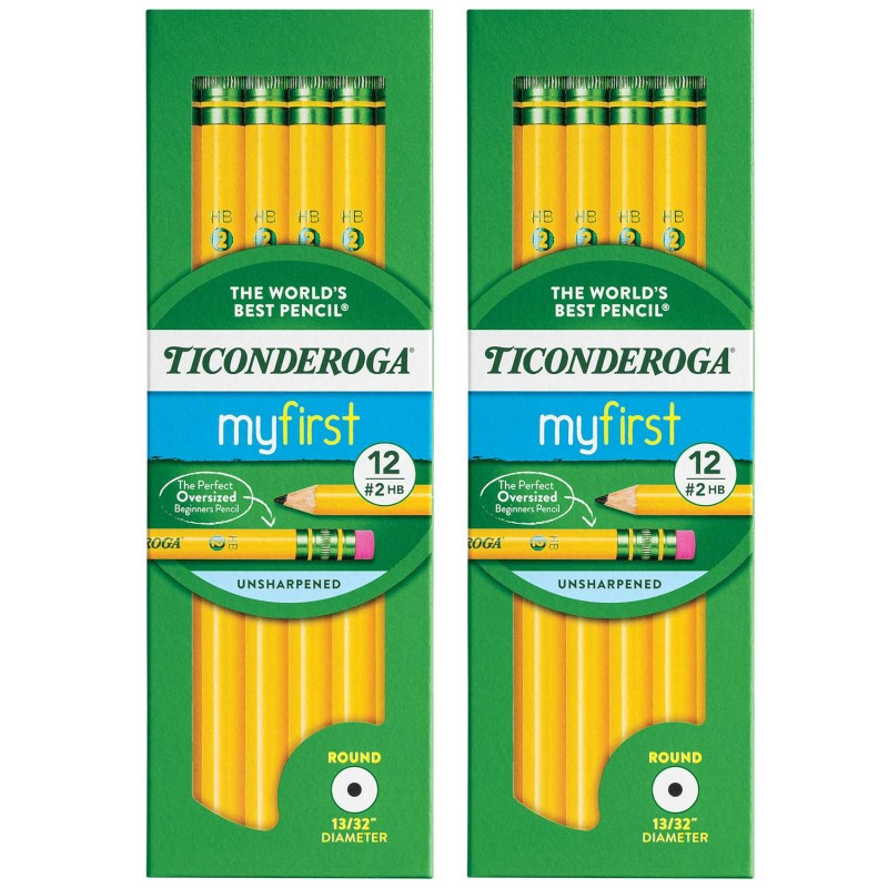 DIXON TICONDEROGA CO Ticonderoga® Beginners® Pencils with Eraser, 12 Per Pack, 2 Packs