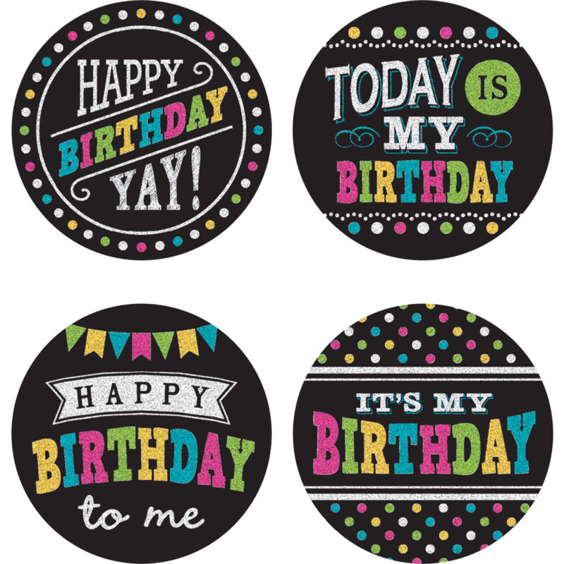 TEACHER CREATED RESOURCES Teacher Created Resources® Chalkboard Brights Happy Birthday Wear 'Em Badges, Pack of 32