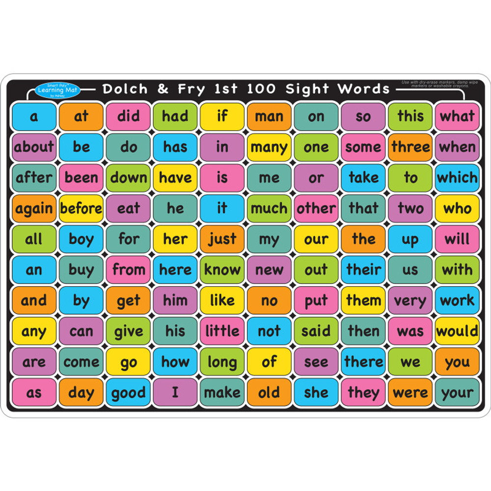 ASHLEY PRODUCTIONS Ashley Productions® Smart Poly™ Learning Mat, 12" x 17", Double-Sided, Sight Words 1st & 2nd 100