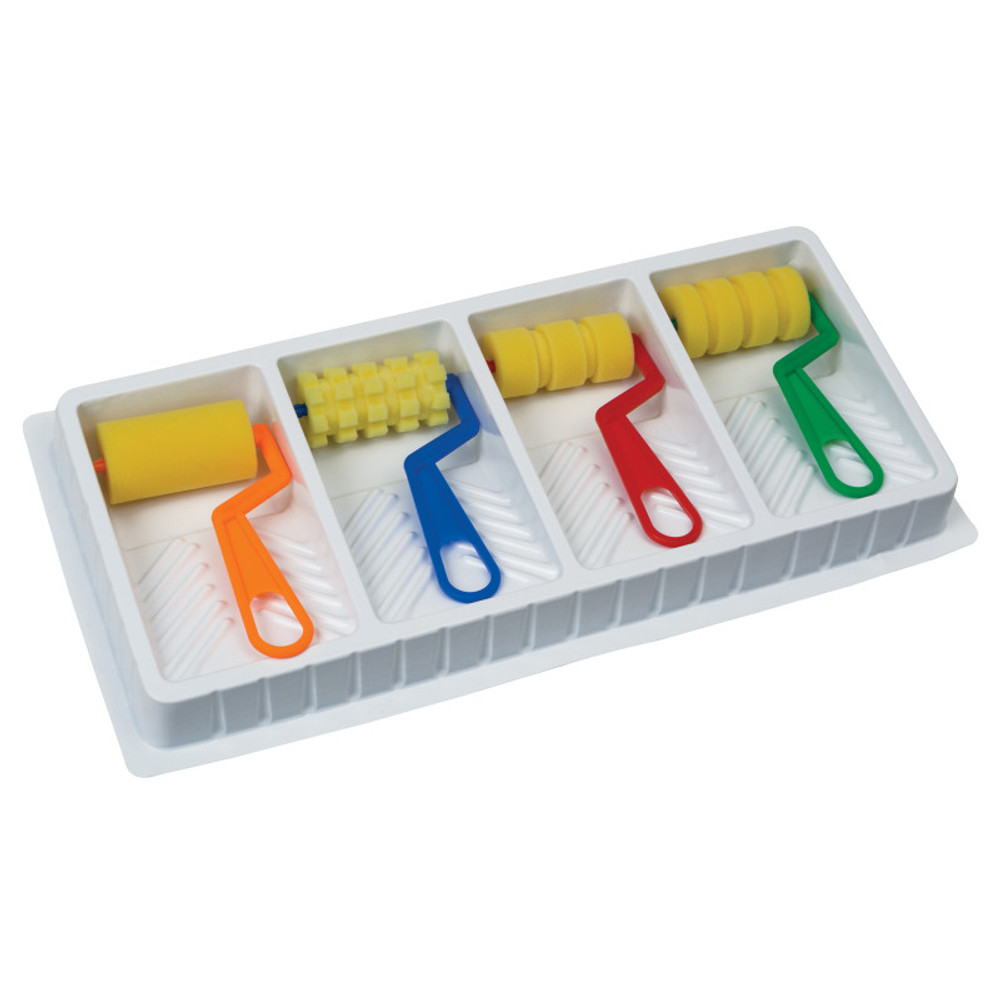 DIXON TICONDEROGA CO Creativity Street® Foam Pattern Rollers and Tray, 4 Assorted Patterns, 8-1/2" x 17" Tray, 5 Pieces