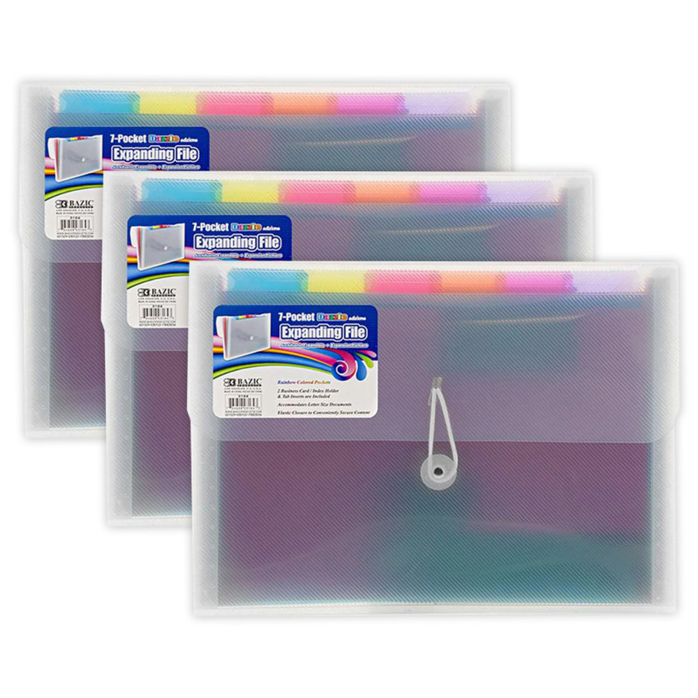 BAZIC PRODUCTS BAZIC Products® Rainbow 7-Pocket Letter Size Poly Expanding File, Pack of 3