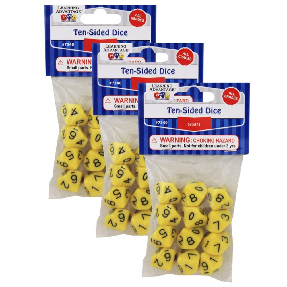 LEARNING ADVANTAGE Learning Advantage® 10-Sided Polyhedra Dice, 12 Per Pack, 3 Packs