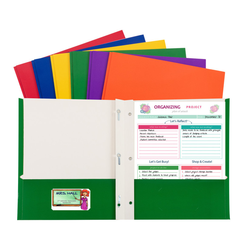 C-LINE PRODUCTS INC C-Line® 2-Pocket Laminated Paper Folder with Prongs, Assorted Primary Colors, Pack of 50