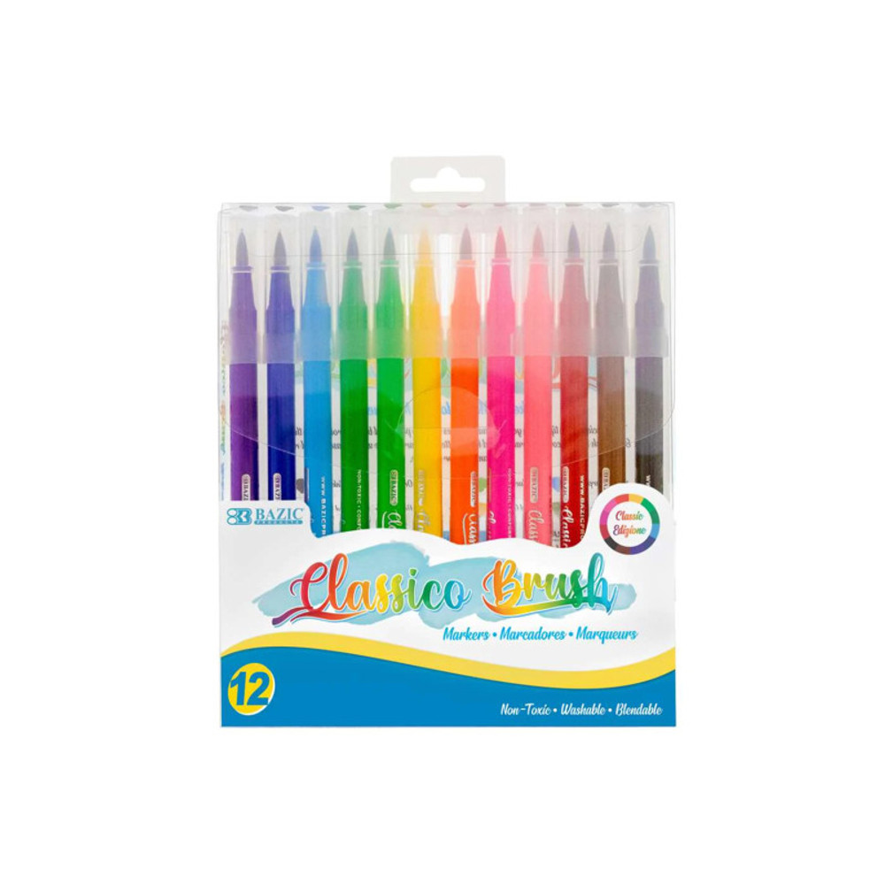 BAZIC PRODUCTS BAZIC Products® Washable Brush Markers, 12 Colors