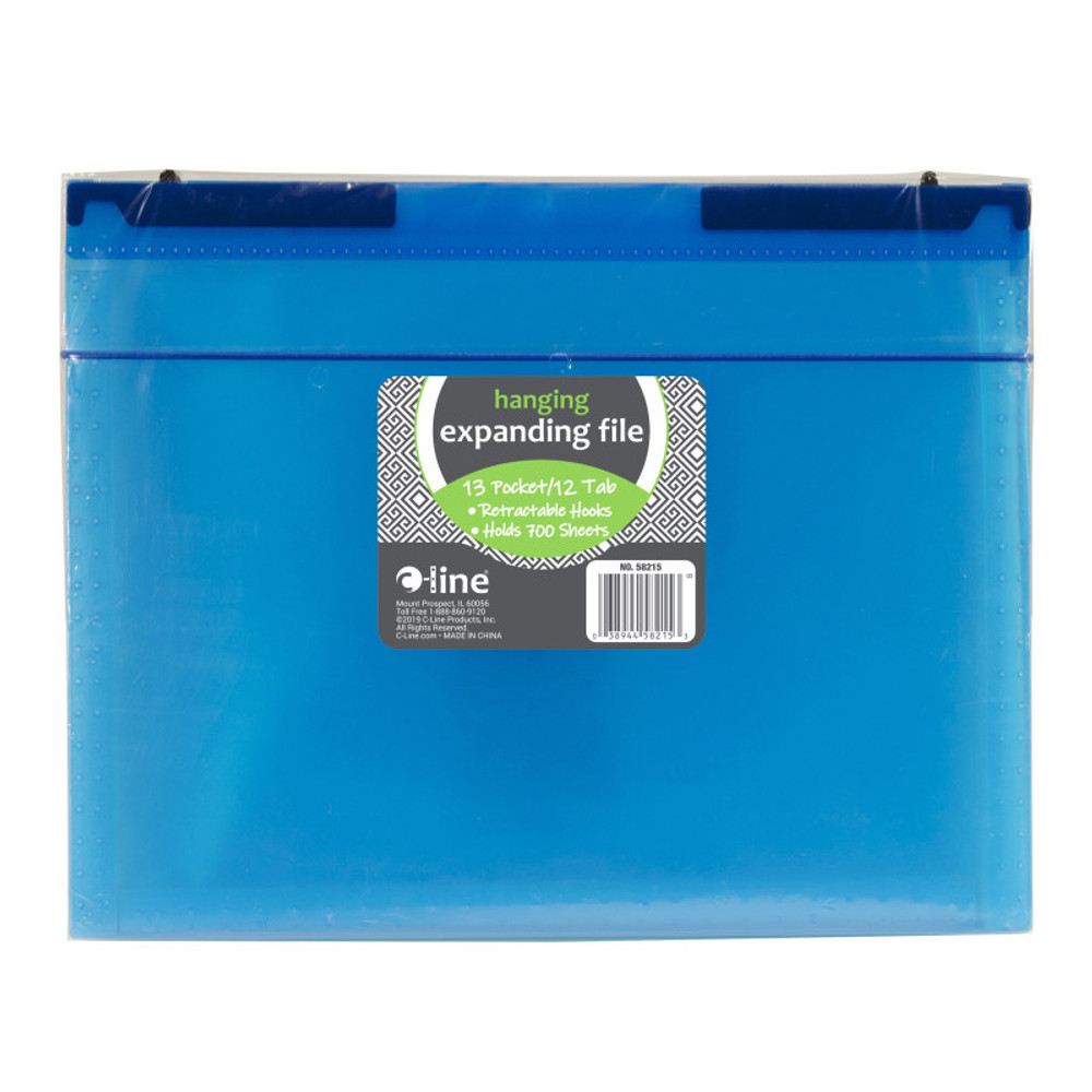 C-LINE PRODUCTS INC C-Line® Expanding File Folder, 13-Pocket, Hanging Tabs, Bright Blue