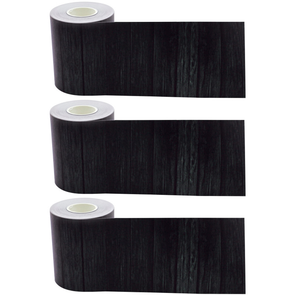 TEACHER CREATED RESOURCES Teacher Created Resources® Black Wood Straight Rolled Border Trim, 50 Feet Per Roll, Pack of 3