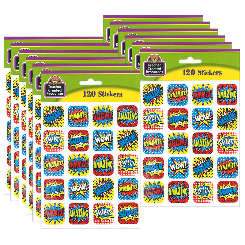 TEACHER CREATED RESOURCES Teacher Created Resources® Superhero Stickers, 1", 120 Per Pack, 12 Packs
