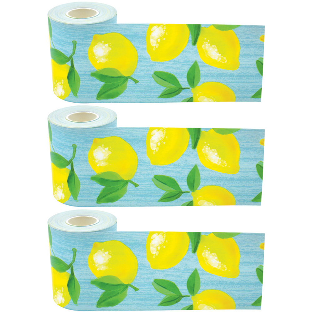 TEACHER CREATED RESOURCES Teacher Created Resources® Lemon Zest Straight Rolled Border Trim, 50 Feet Per Roll, Pack of 3