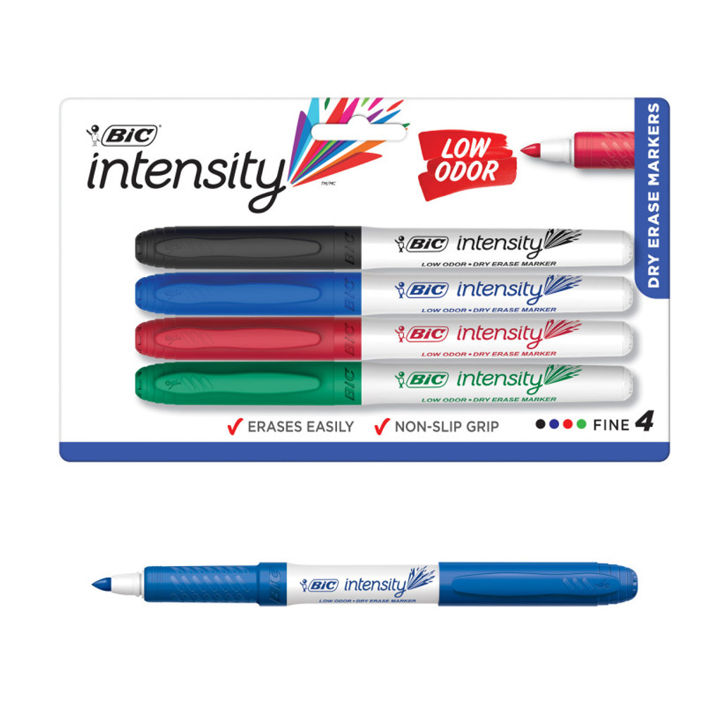 BIC USA INC BIC® Great Erase® Low Odor Dry Erase Markers, Fine Point, Assorted Colors, Pack of 4