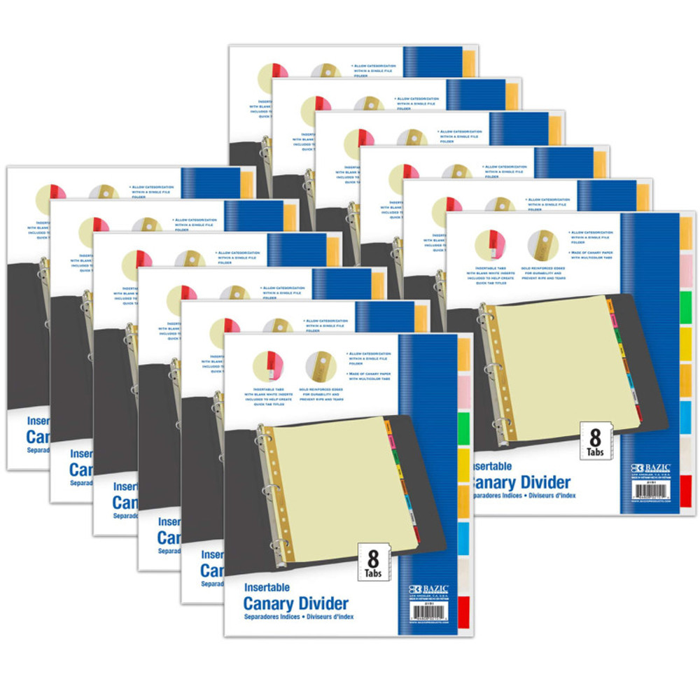 BAZIC PRODUCTS BAZIC Products® Canary Paper Dividers with Insertable Color Tabs, 8 Per Pack, 12 Packs