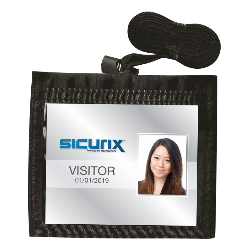 BAUMGARTENS INC SICURIX Convention ID Neck Pouch Badge Holder, Horizontal, Adjustable Cord, 3" x 4" Insert, Black