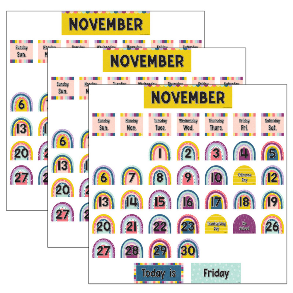 TEACHER CREATED RESOURCES Teacher Created Resources® Oh Happy Day Rainbow Calendar Pocket Chart Cards, 104 Per Pack, 3 Packs