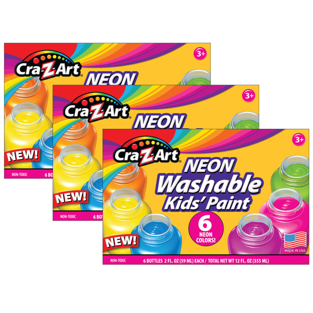 LAROSE INDUSTRIES LLC - CRA-Z-ART Cra-Z-Art® Washable Neon Paint, 6 Colors Per Set, 3 Sets