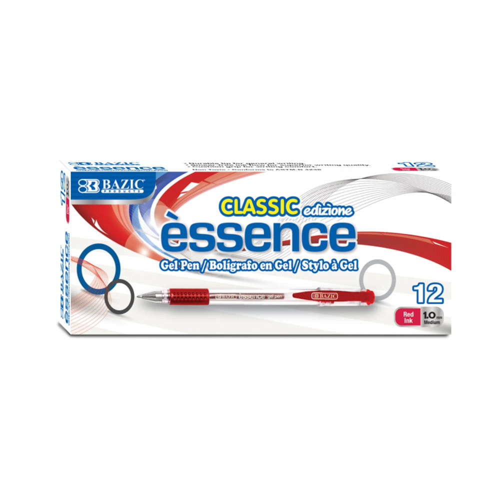 BAZIC PRODUCTS BAZIC Products® Essence Gel Pen with Cushion Grip, Red, Box of 12 BAZIC PRODUCTS BAZIC Products® Essence Gel Pen with Cushion Grip, Red, Box of 12