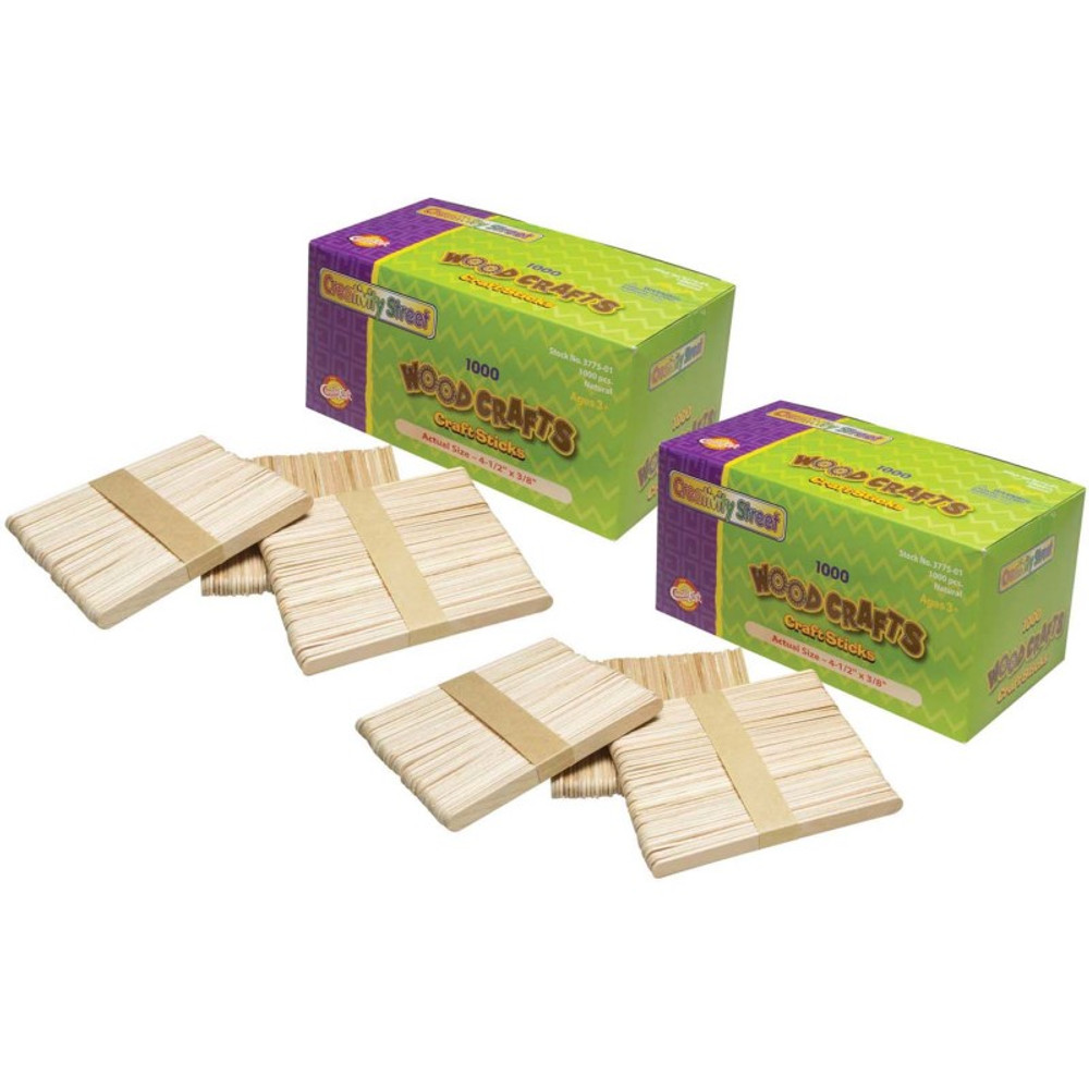 DIXON TICONDEROGA CO Creativity Street® Regular Craft Sticks, Natural, 4-1/2" x 3/8", 1000 Pieces Pack, 2 Packs