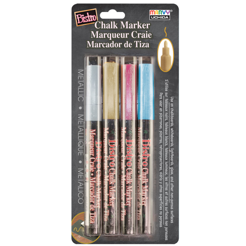 UCHIDA OF AMERICA, CORP Marvy Uchida® Broad Point Chalk Marker Metallic Fine Tip Set 4M, Gold, Silver, Blue, Red