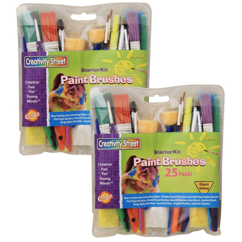 DIXON TICONDEROGA CO Creativity Street® Starter Brush Assortment, Assorted Colors & Sizes, 25 Brushes Per Pack, 2 Packs