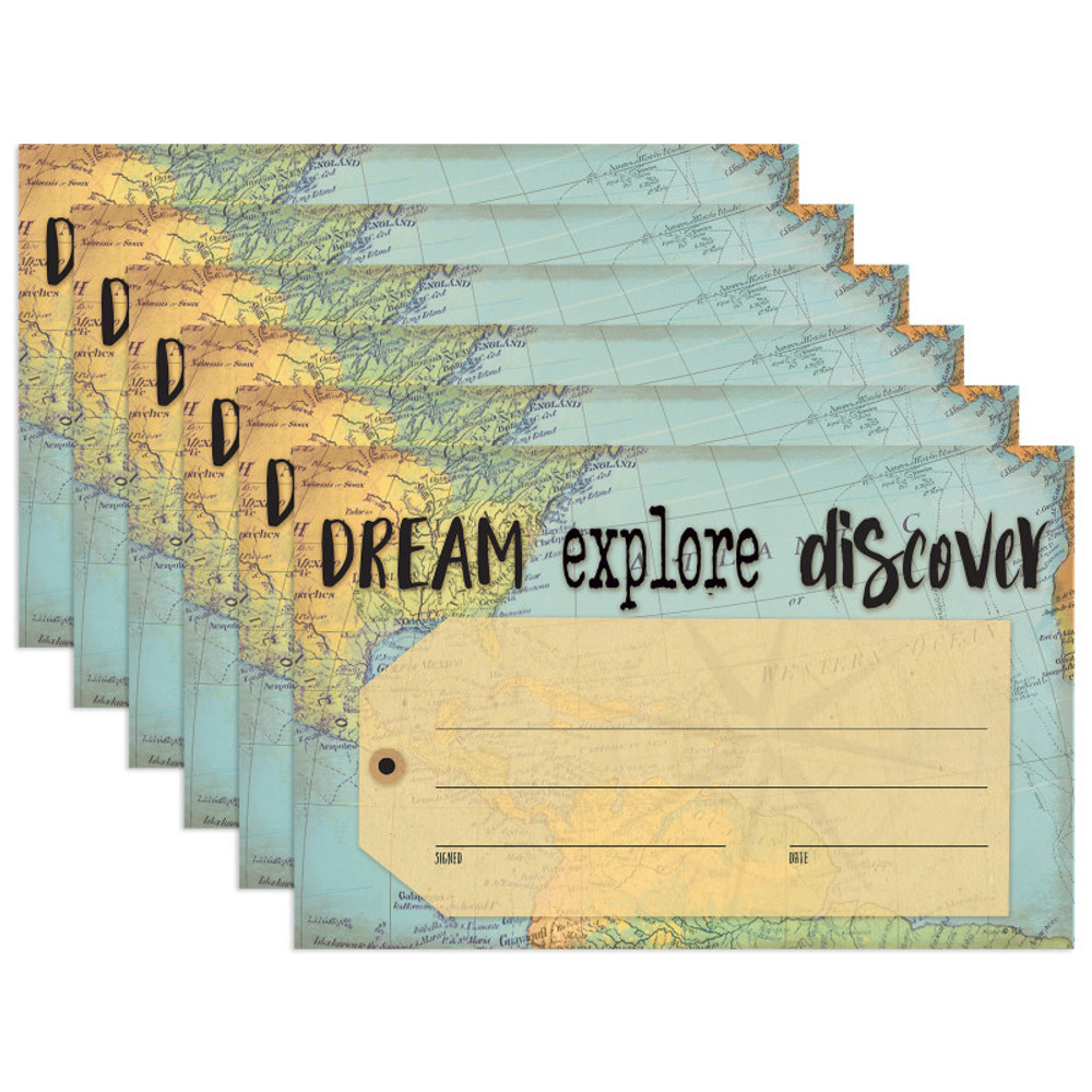 TEACHER CREATED RESOURCES Teacher Created Resources® Travel the Map Dream Explore Discover Awards, 30 Per Pack, 6 Packs